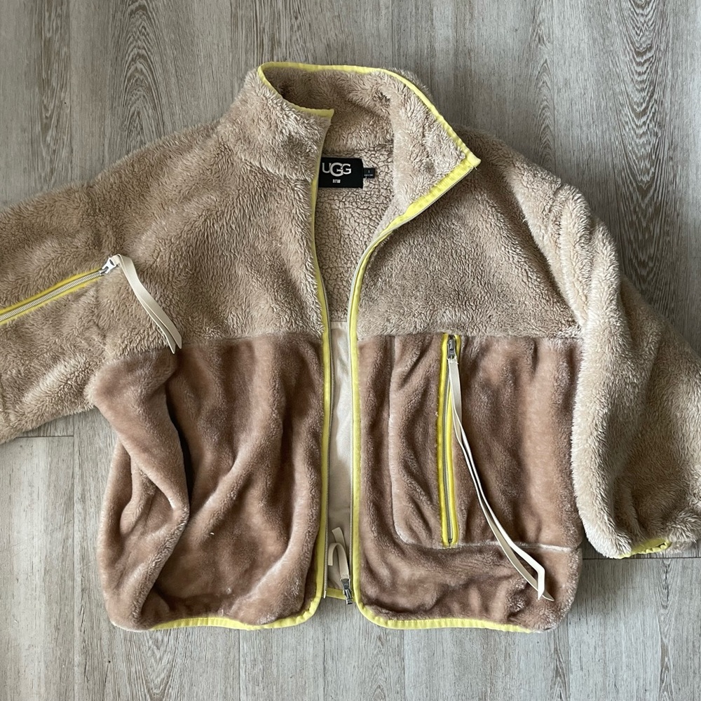 UGG Sherpa and Faux Fur Full Zip Jacket in Cream